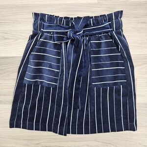 HAVE Womens Navy Blue Stripe Paperbag Corduroy Straight Mini Skirt Medium